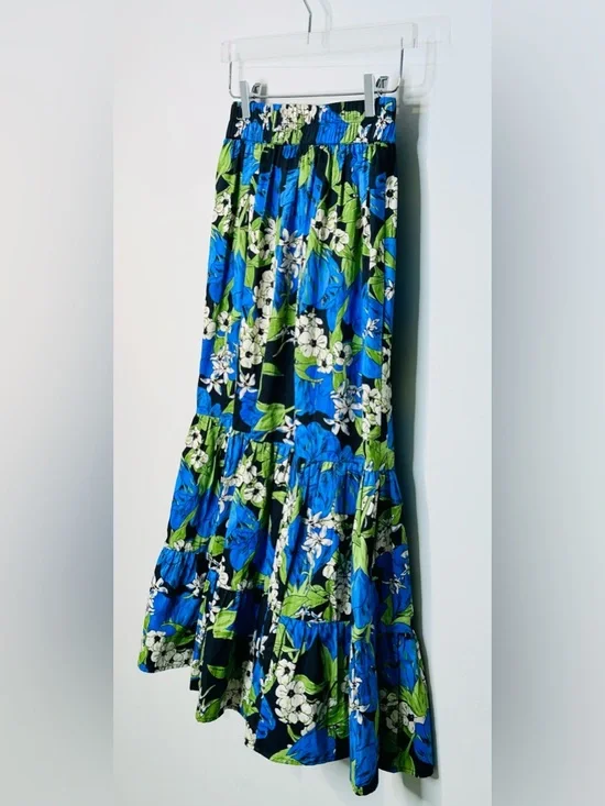 Elizabeth James The Label Surrey Blue Green Midi Skirt in Night Bloom - Picture 8 of 13